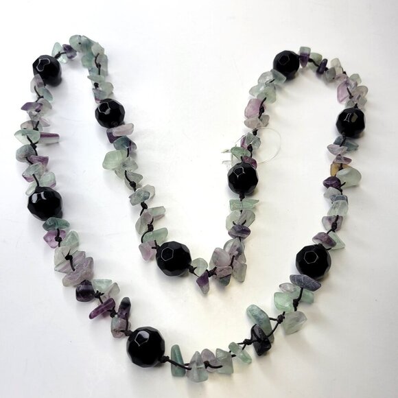 Green and Purple Necklace Fashion Chips and Nuggets Fashion Flourite Stone- NEW! - Picture 1 of 7